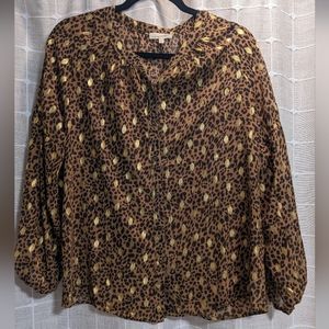 NWOT Animal Print/gold foil button down blouse